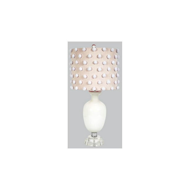 Pink Drum Shade And White Pom Poms, Pink Pom Lamp Shade