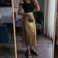 thumbnail image 6 of Women's High Waisted Maxi Long Skirts Line Skirt for Casual Gold M, 6 of 10