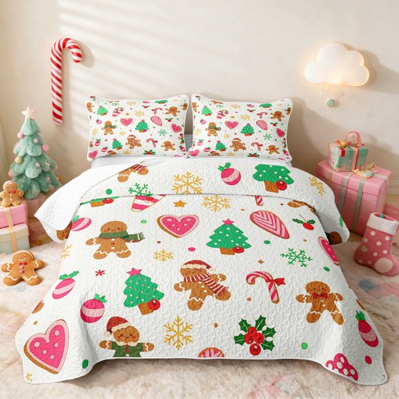 Manfei Christmas Twin Quilt Set Icon Twin Coverlet Set, Teal White 2-Piece 1 Bedspread and 1 Pillowcase