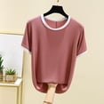 thumbnail image 2 of Annhoo Pajama Tops for Women Spring Summer Block Color Crewneck Loose Short Sleeve Shirts Soft Comfy Clothes, 2 of 9