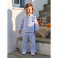 thumbnail image 6 of RUINIXCW Baby Girl 2Pcs Fall Outfits Long Sleeve Stripes Print Ruffle Shirt + Pants Set Toddler Clothes, 6 of 9