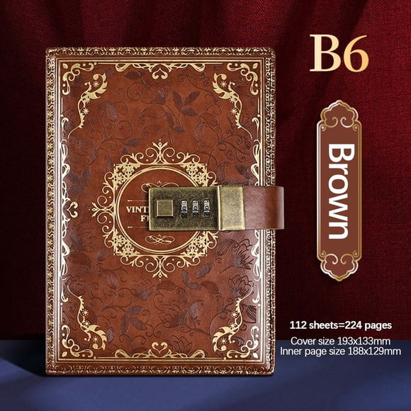PEONAVET Password Diary Cahier Vintage B6 Journal Protégé par Mot de Passe Journal Verrouillable Cahier Papeterie pour Étudiants Format B6 Style Cahier Journal Password Diary Verrouillage