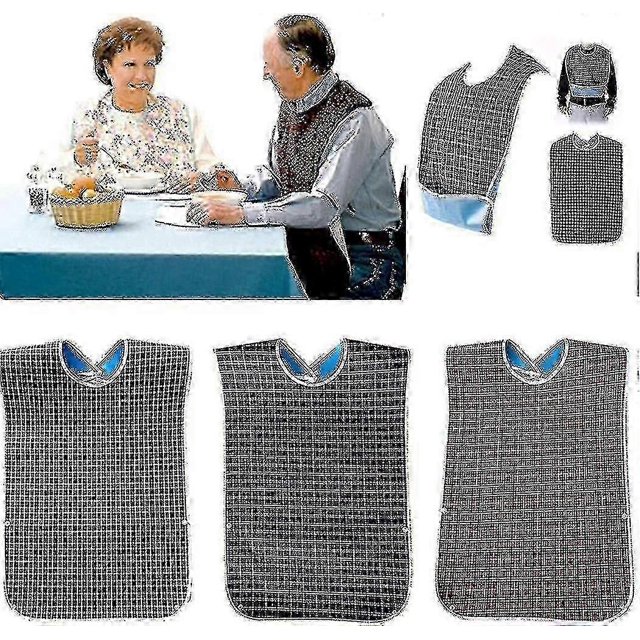 3 Pack Washable Adult Bibs with Crumb Catcher Large Size for Elderly Dining Protection