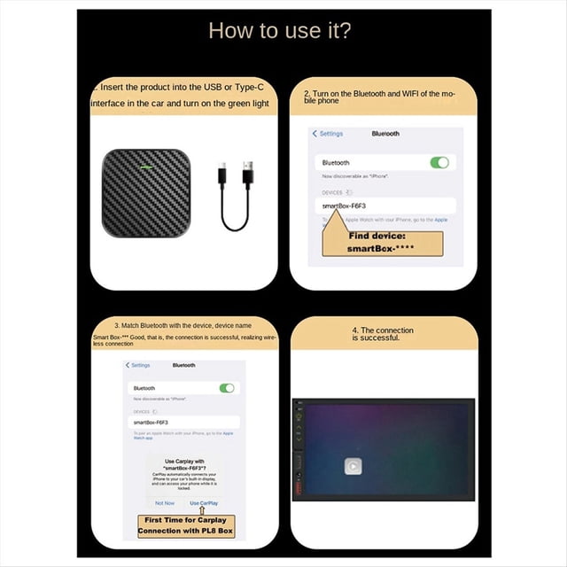 Adaptador Inalámbrico Carplay para Android Adaptador para Automóvil Android Adaptador Inalámbrico 2 en 1 Convertir Cable A Caja Inalámbrica Carplay
