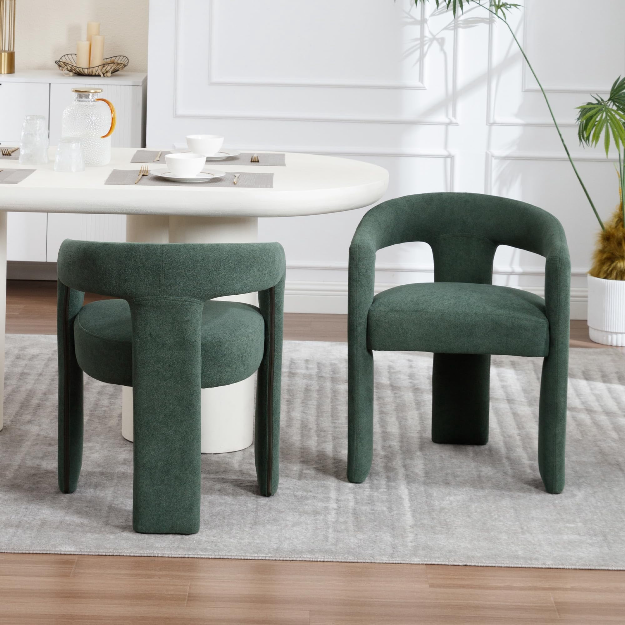 Tmsan Green Modern Boucle Kitchen Chairs,Multipurpose Comfy Accent Armchair for Dining Room Living Room,2 Set Upholstered Barrel Kitchens Chair,Green