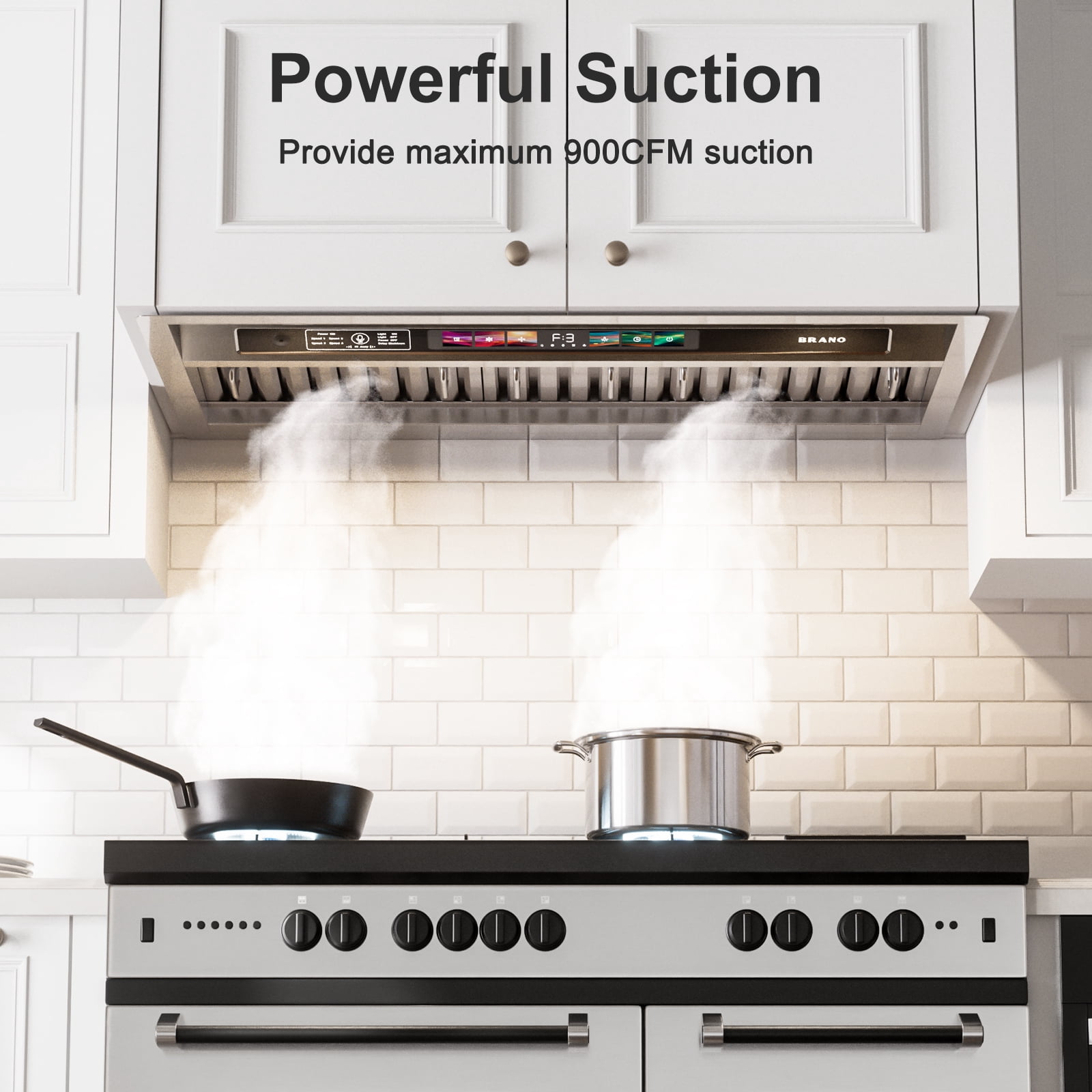 BRANO 30 Inch Insert Range Hood with Voice/Gesture/Touch Control, 900 CFM Built-in Kitchen Hood Vent with 4 Speed Exhaust Fan