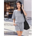 thumbnail image 3 of Ekouaer Womens 100% Cotton 2 Pieces Short Sets Summer Short Sleeve Outfits Casual Matching Lounge Set with Pockets, 3 of 6