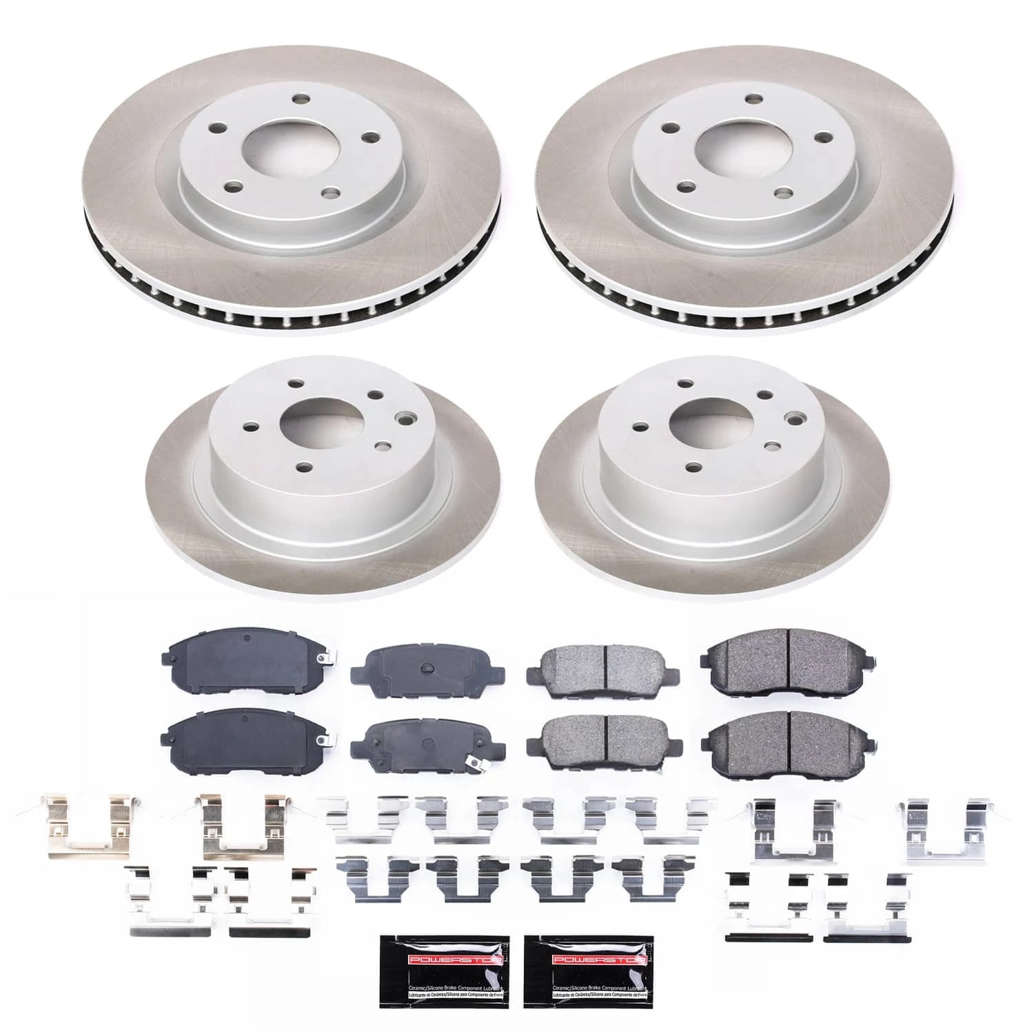 PowerStop Front and Rear Semi-Coated Rotor and Low-Dust Ceramic Brake Pad Kit SC4475