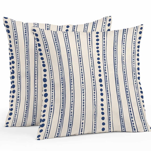 Navyblue Boho Outdoor Pillow Covers Pack of 2 Graffiti Geometric Vertical Stripes Dots Waterproof Throw Pillow Covers Decorative Cushion Cases for Patio Garden Tent Balcony Couch 18x18 inch