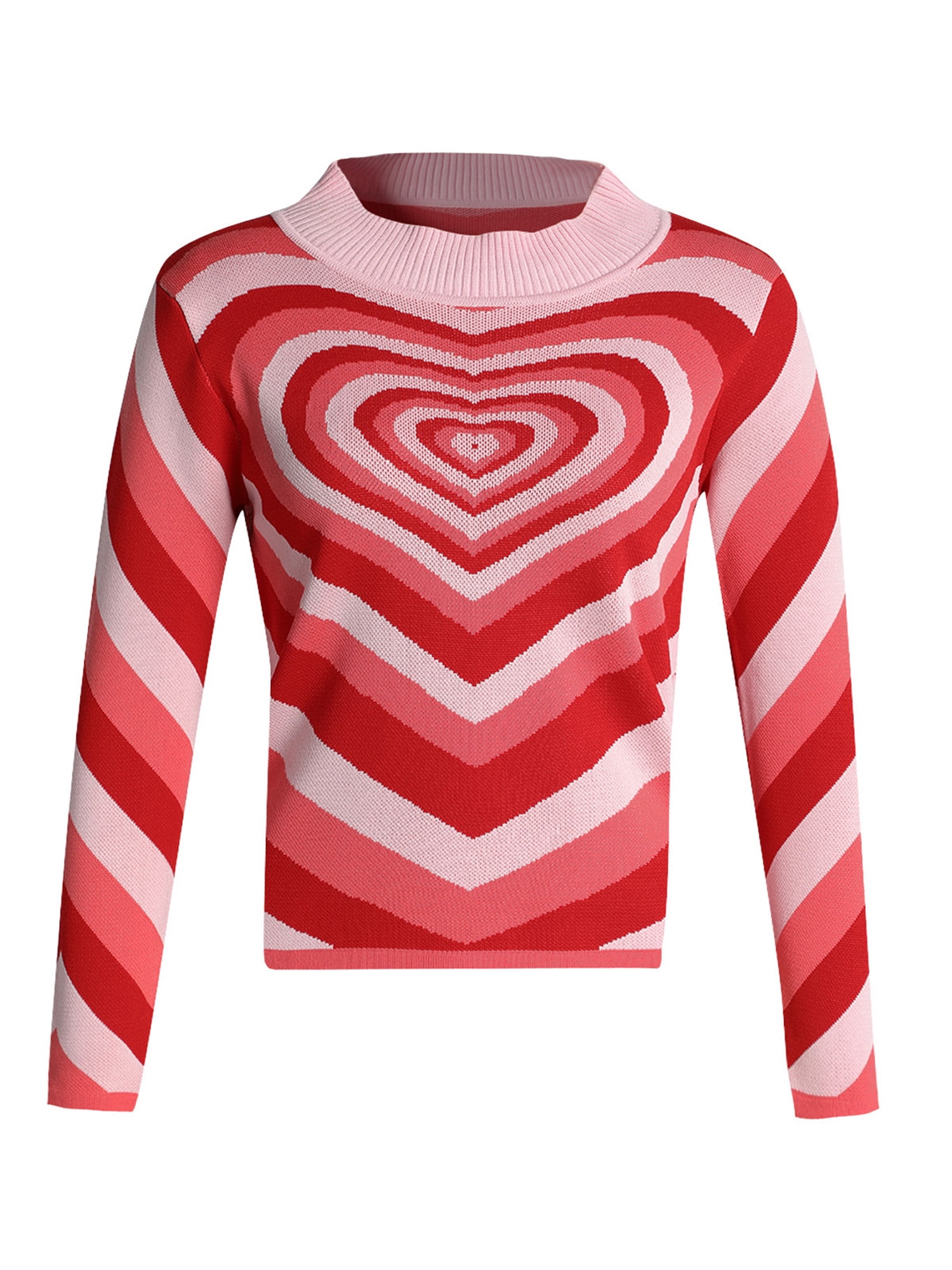 Tretra Women Knit Sweater Heart Wave Sweater Y2k Long Sleeve Pullover Knitwear Streetwear, Women's, Size: Medium, Red