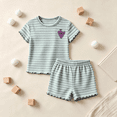 thumbnail image 3 of HZLBSE Little Girls Striped Short Sleeve T-Shirt & Shorts Set, Kids 2-Piece Casual Loungewear Outfit with Cute pattern, Summer Breathable Playwear for 2-10 Years, 3 of 5