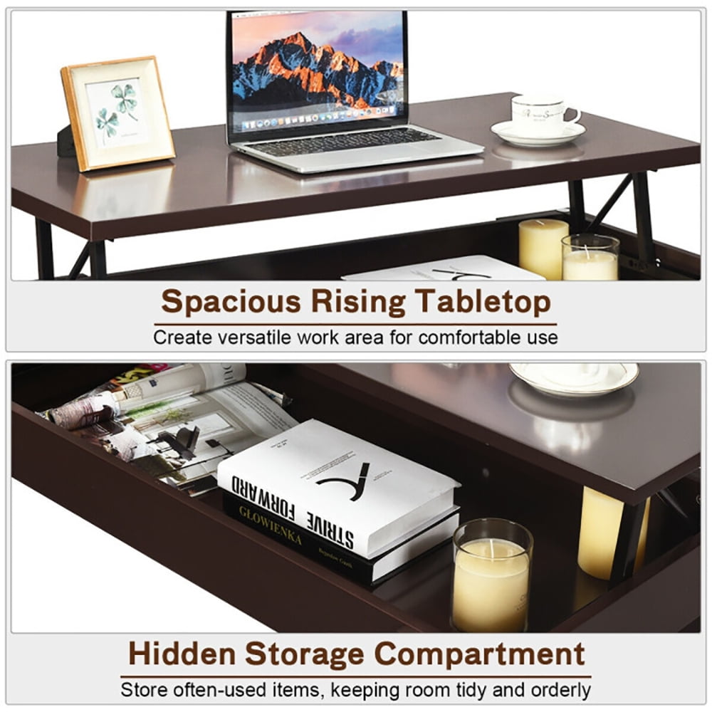 Finihen Coffee Table, Lift Top Coffee Pop-UP Cocktail Table-Brown, for Living Room, Reception Room, Office, Brown Finihen Coffee Table, Lift Top Coffee Pop-UP Cocktail Table-Brown, for Living Room, Reception Room, Office, Brown