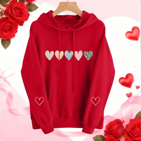 Plus Size Valentine’s Day Graphic Hoodie - Cute Long Sleeve Hooded Sweatshirt for Women’s Casual Wear