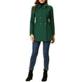 thumbnail image 3 of Unique Bargains Women's Peter Pan Collar Double Breasted Winter Trench Coat S Dark Green, 3 of 7