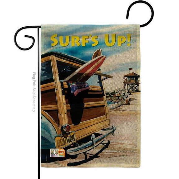13 x 18.5 in. Beach Wagon Burlap Summer Fun in the Sun Impressions Decorative Vertical Double Sided Garden Flag