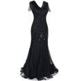 thumbnail image 2 of IBTOM CASTLE Women's 1920s Flapper Dress Vintage Great Gatsby Party Sequin Maxi Evening Cocktail Dresses M Black, 2 of 7