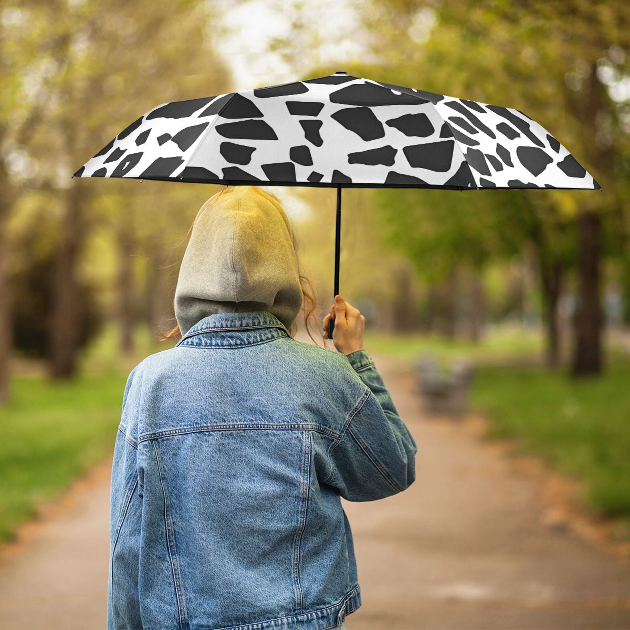 Cow Print Compact Sun Umbrella Windproof Travel Umbrellas for Rain Strong Portable UV Protection