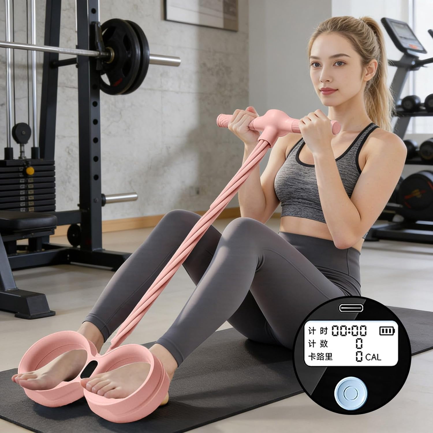 Smart Foot Pedal Puller with Digital Counter & Handles, 6 Tube Pedal Puller Resistance Band, Elastic Fitness Resistance Band, Multifunction Tension Rope for Full Body Stretching, Home Workout