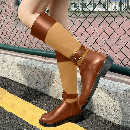 

Christmas Fashion Autumn And Winter Women Knee High Boots Low Heel Long Tube Round Toe Platform Colorblock Casual Style