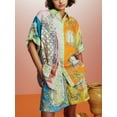 thumbnail image 3 of Women's Casual Two-Piece Set Cotton Linen Printed Shirt and Shorts Set, 3 of 10
