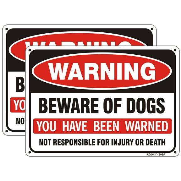 2Pack Beware of Dog Sign, You Have Been Warned No Responsible for Injury or Death - Indoor/Outdoor Fence Use - Metal Aluminum Rust Free | 7" x 9.8" Pre-Drilled Holes, Fade Resistant, Weatherproof
