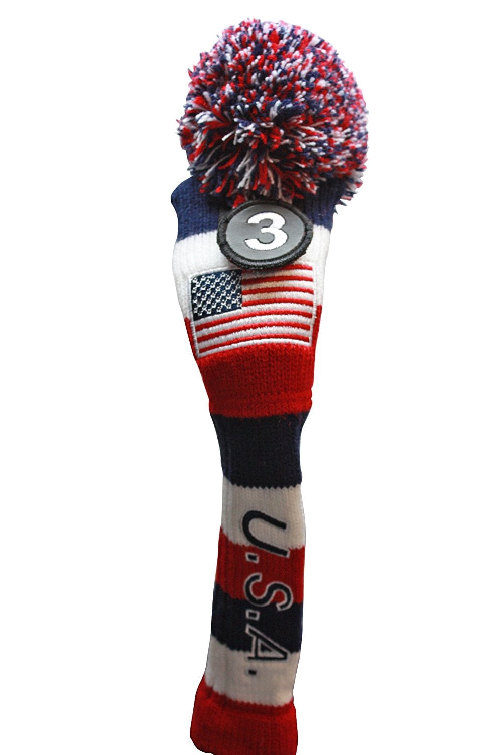 USA Majek Golf 2 3 4 Hybrid Set Headcovers Pom Pom Knit Limited Edition Vintage Classic Traditional Flag Stars Red White Blue Stripes Retro Head Cover 2-4 Set