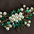 thumbnail image 4 of Nvzi Horquillas para el pelo de boda con flores para novias, peinetas con perlas de cristal, pinzas para el pelo, accesorios para el pelo de boda dorados, joyas, color verde, 4 of 5