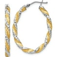 thumbnail image 1 of 14K Yellow Gold White & Rhodium Twisted D/C Oval Hoop Earrings (19 X 24.5) Made In Peru pre781, 1 of 6
