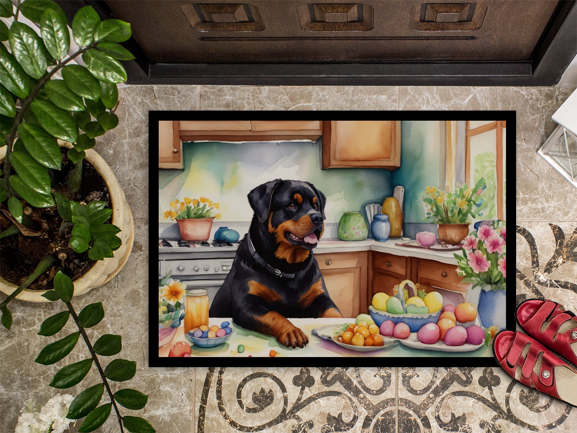 Carolines Treasures DAC6887MAT 18 x 27 in. Decorating Easter Rottweiler Doormat