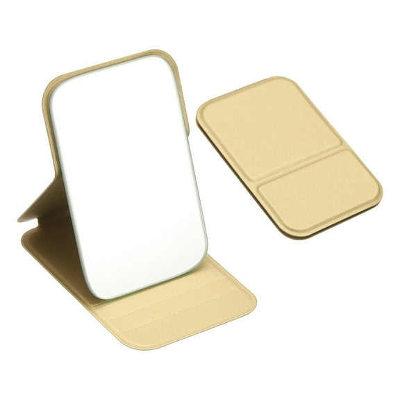 Uxcell Small Rectangle Pocket Mirror for Purse,  4.33 x 2.76 Inch Compact Makeup Mirror with Leather Case, Travel Mirror Handheld Mirror for Women, Girls, Purse, Gift(Gold)