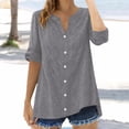 thumbnail image 2 of MEICHEN Keyhole Neck Button Down Shirts for Women Fashion Solid Color Casual Loose Rolled Sleeve Tops Women's Blouses, 2 of 4