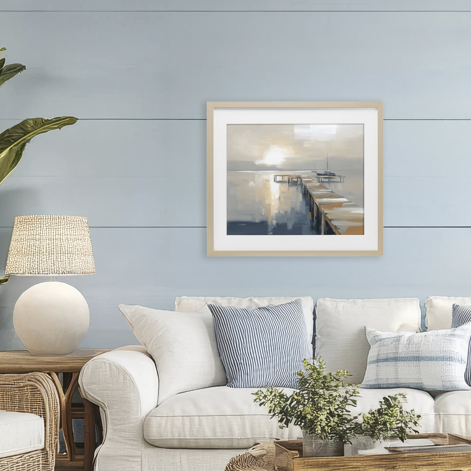 Stupell Industries Pier with Sailboat Seascape Birch Framed Print Under Glass, design by Kim Curinga