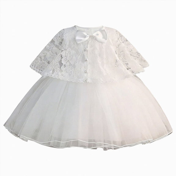 TAmten Baby Girl Bowknot Flower Dresses Dress Infant Toddler Flower Girls Tulle Gown Wedding Birthday(White,18-24 Months)