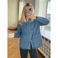 thumbnail image 4 of Womens Jean Jacket Tie Front Denim Shacket Tops Fall Fashion Long Sleeve Shirts Coat with Pockets, 4 of 5