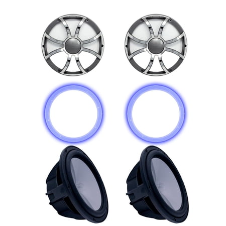 Two Wet Sounds Revo 10 Subwoofers Grills & RGB LED Rings - Black Subwoofers & Gunmetal Steel Grills - 2 Ohm - image 5