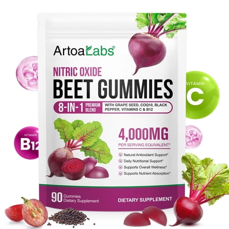 Beets Gummies, Premium Beet Root Powder, Grape Seed Extract and Vitamin C, Supports Healthy Blood Pressure and Heart Health , 90 Gummies
