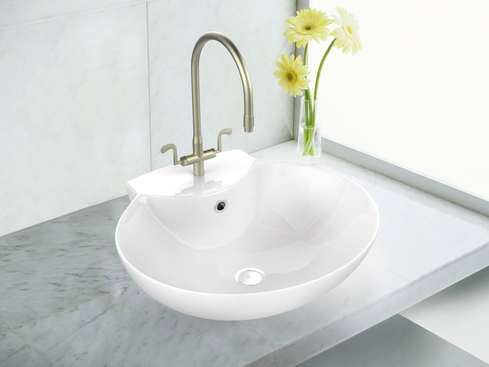 American Imaginations 16.25-in. W Above Counter White Bathroom Vessel Sink For 3H4-in. Left Drilling AI-590
