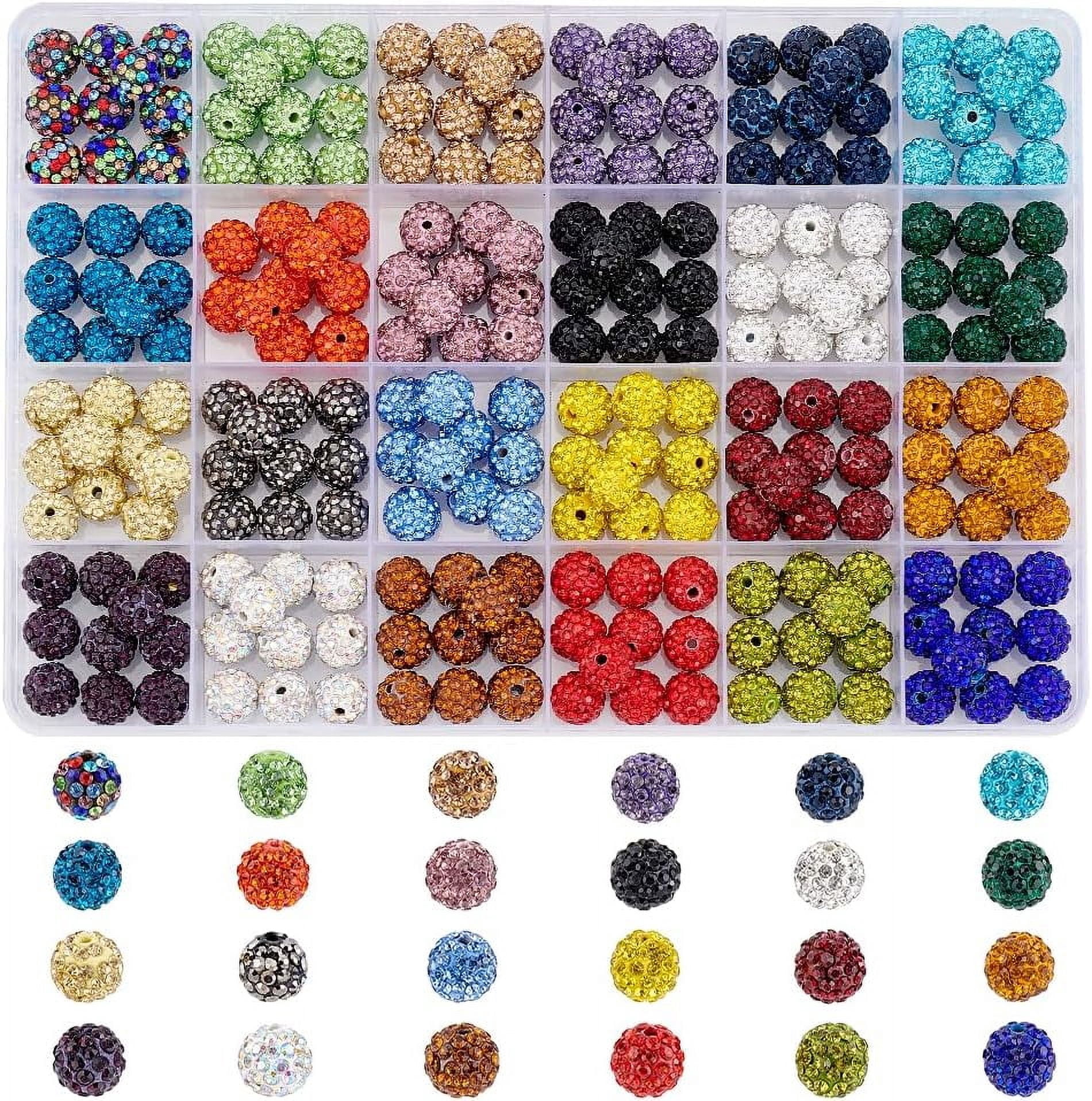 240pcs Rhinestone Beads 10mm Crystal Beads 24 Colors Pave Disco Ball Beads Polymer Clay Diamond Beads Round Beads for Pen Bracelet Necklace Earring Jewelry Making Christmas Decor DIY