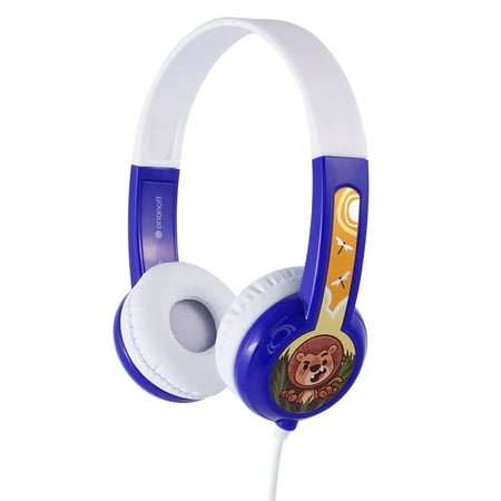 BuddyPhones Discover Fun On-Ear Wired 85dB Safe Volume Limiting Kids Headphones Fun Customizable Stickers Adjustable Headband Size Blue