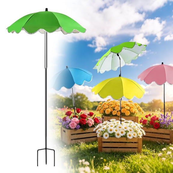 Fatato Plant Umbrellas for Outdoor Plants, 4 Pack 26 Inch Plants Shade Umbrellas with 3-Prong Stakes and Adjustable Height for Patio, Balcony and Potted Flowers
