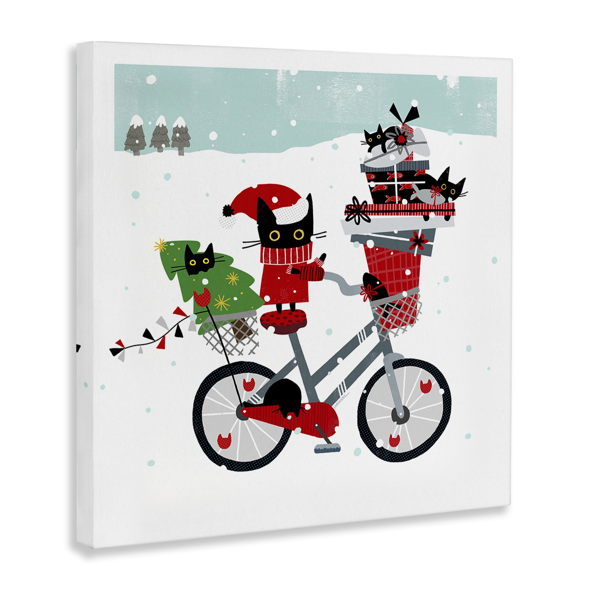 Stupell Industries Holiday Catmas Bicycle Holiday Painting Gallery Wrapped Canvas Art Prints Wall Art, 30 x 30