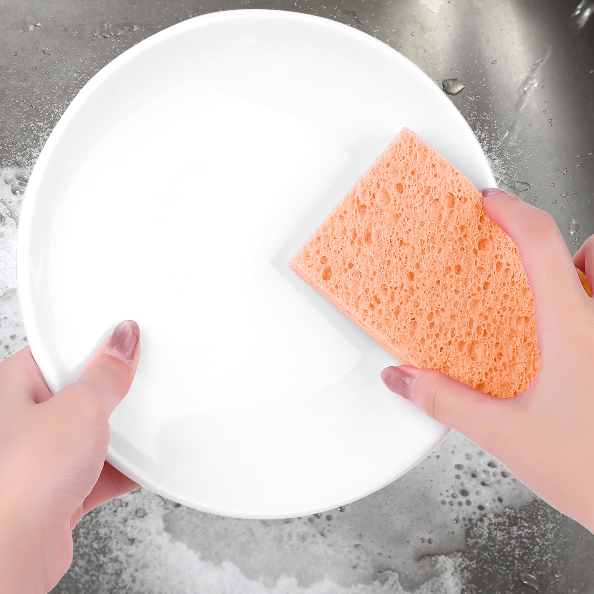 Unique Bargains 6 Pack Non-Scratch Sponges Kitchen Cleaning Sponges Orange 4.3"x2.8"x0.8"