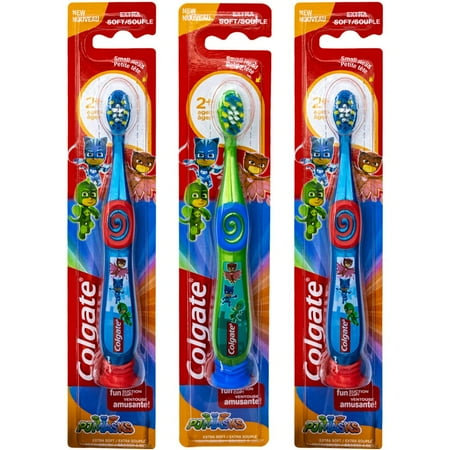 Colgate PJ Masks Toothbrush for Toddlers & Little Children with Suction Cup  Kids 2-5 Years Old  Extra - Pack of 3