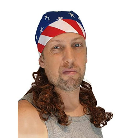 HandinHandCreations Mullet Headband Skull Cap Freebird USA Costume Wig One Size