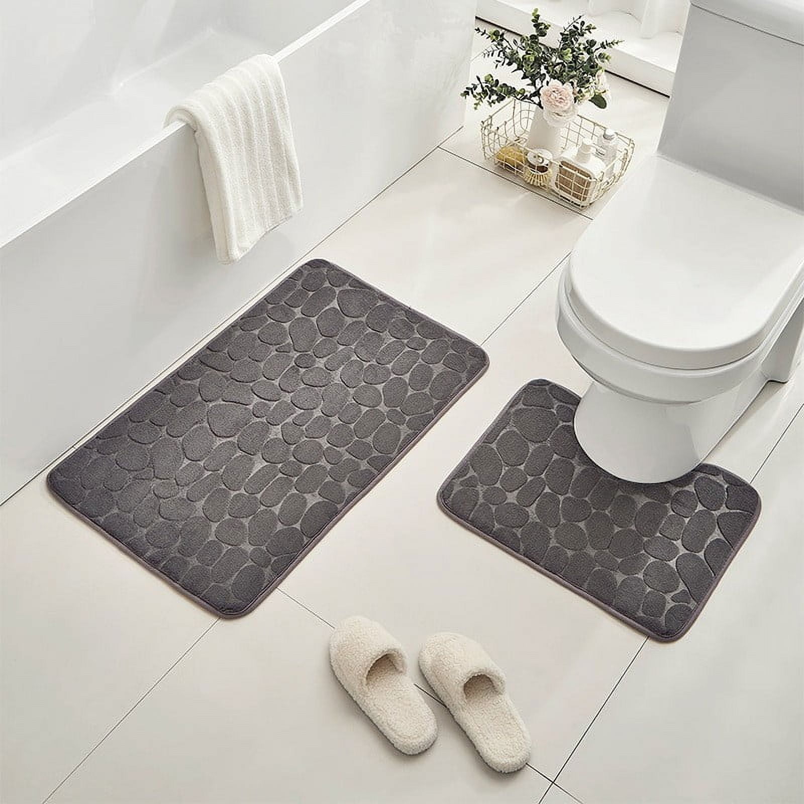 Tapis De Salle De Bain 2 Pièces - 50 X 80 Cm Super Absorbant En Chenille - Antidérapant, Lavable En Machine - Couleur Beige
