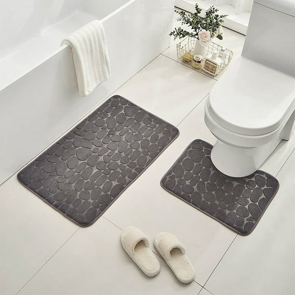 Bathroom Rug Set Of Foam Bath Mat Toilet Mat Soft Absorbent Thick Rug Non-Slip Backing Universal Machine Washable
