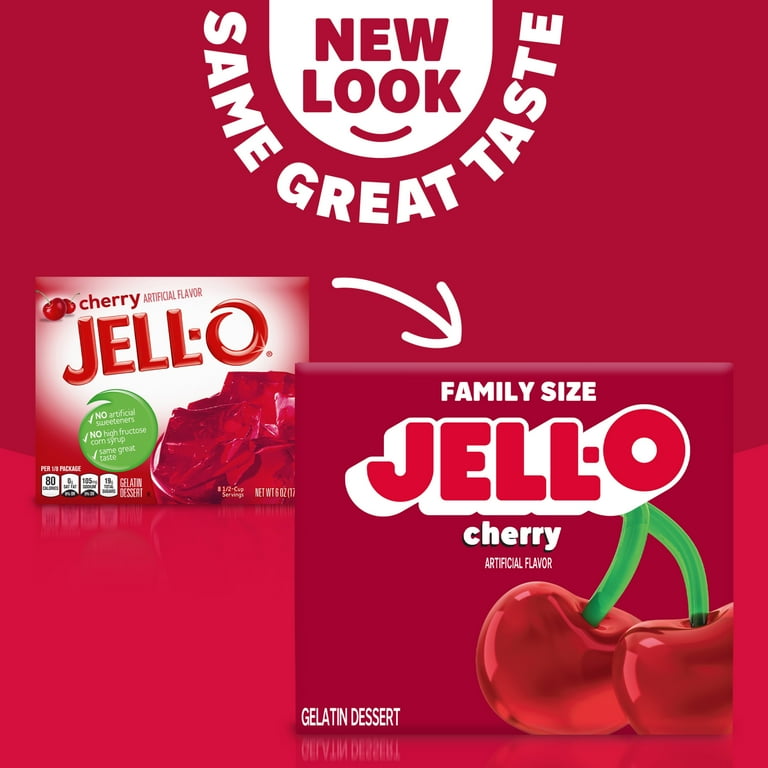 Jell-O Cherry Artificially Flavored Gelatin Dessert Mix, Family Size, 6 oz  Box