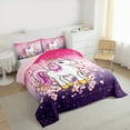 thumbnail image 6 of Manfei Kawaii Cartoon Unicorn Full Size Comforter Sets for Kid, Pink Purple Sequin Print Bedding Comforter Set, Blossoms Floral Reversible Bedding Sets, Lightweight Room Decor, 3-Piece, 6 of 8