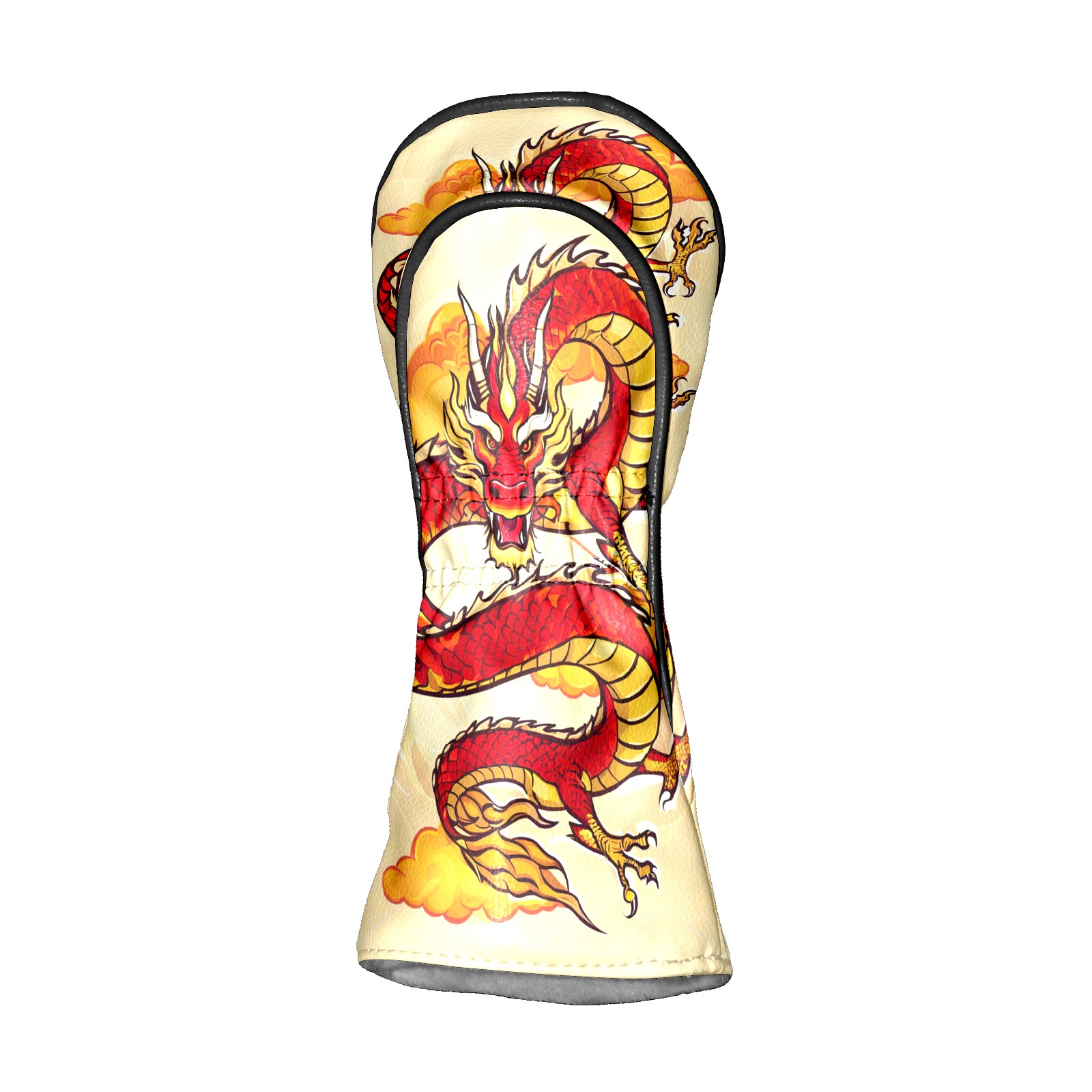 Golf Club Covers, Dragon Yellow Premium PU Leather Driver Hybrid Putter Head Covers with Velvet Lining, Waterproof Golf Gifts for Men Women