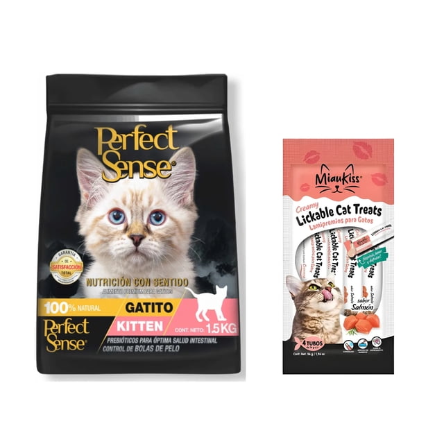 Perfect Sense Kitten 1.5 Kg + MIAUKISS LICKABLE SALMON 4 PACK 56GR
